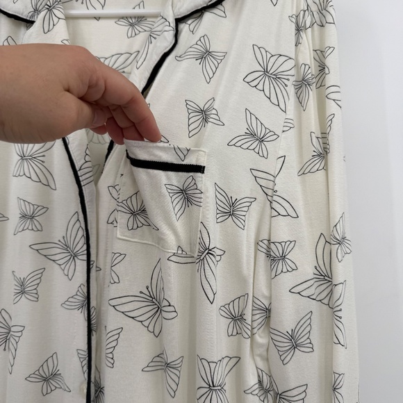Soma Pajama Top Women XL Ivory Button Up Long Sleeve Butterflies Comfy Cozy - Picture 4 of 11